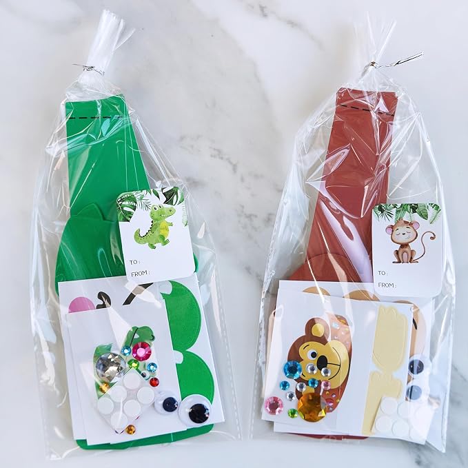 Winlyn 24 Sets Jungle Animal Headbands Craft Kits Safari Crown Art Sets DIY Zoo Party Headbands Foam Stickers Arts and Crafts for Kids Jungle Safari Birthday Activities Party Favors Decorations