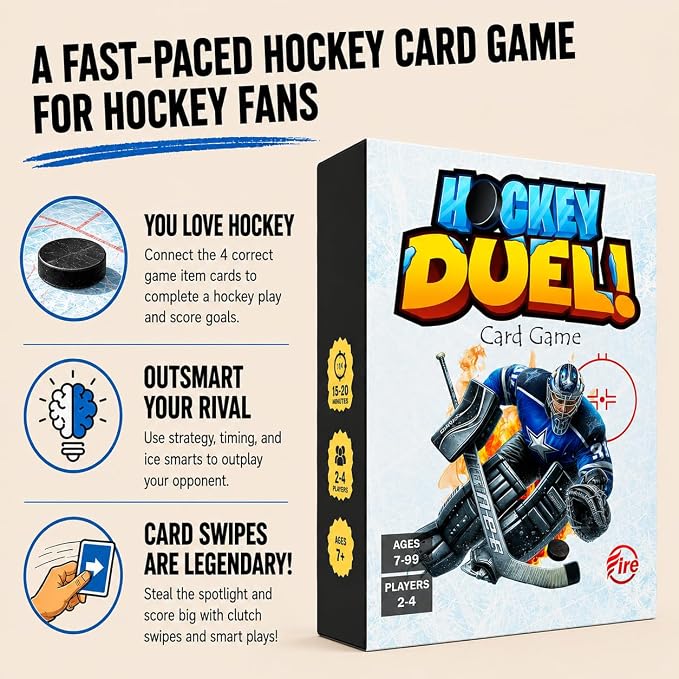 Hockey DUELl! Card Game – Fast-Paced Puzzle & Strategy Game for Kids, Teens & Adults | 2–4 Players or Team Play | Ages 7+ | Youth Ice Hockey to NHL-Inspired Sports Family Game Night Fun.