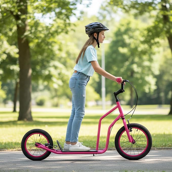 Costzon Big Wheels Kick Scooter for Kids 8+, Youth Scooter with Foldable & Height Adjustable Handlebar, Inflatable Shock Absorption Wheels, Dual Brakes for Teens, Adults, Max Load 220 LBS