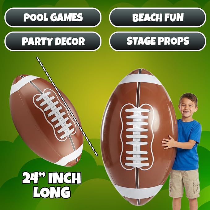24-Inch Giant Beach Balls - (3-Pack) Inflatable Football Beach Balls - Extra Large Blow-Up Pool Balls for Kids, Summer Pool Toys, Football Party Decorations & Sports Theme Decorations