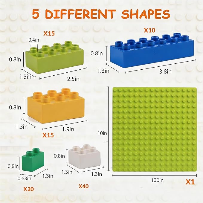 Building Blocks Set for Kids with Baseplate Big Building Bricks 101Pcs Classic Bulk Sensory Toy for Kids Toddlers Boys Girls 15 Random Colors Birthday Gift Compatible with Lego All Major Brand
