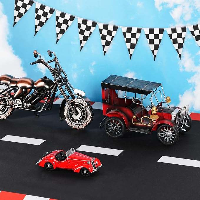 Fabbay 2 Pieces Racing Car Party Decorations 2 x 9. 8 ft Long Racetrack Floor Running Mat Drag Race Car Road Birthday Party Supplies Checkered Race Tracks Runway Party Supplies for Sport Event