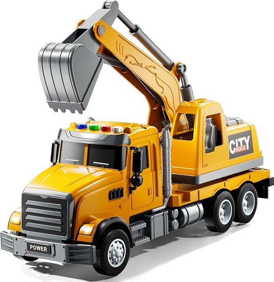 JUKUDAHU Excavator Toys for Boys Aged 3-5 4-6, Play Excavator with Light and Sound, Toy Truck Construction Vehicles Cars for Kids 2-4 4-7 Years Old, Birthday Gift for Girls Toddlers 1-3