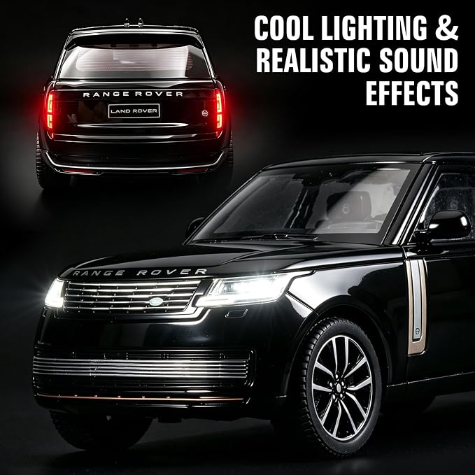 Toy Car Model 1/24 Diecast Cars Compatible with Land Rover Range Rover Off-Road SUV Collect Model Car Kits for Adults and Boys Metal Toy Cars for Kids Age 3+ Pull Back Cars with Light and Sound（Black）