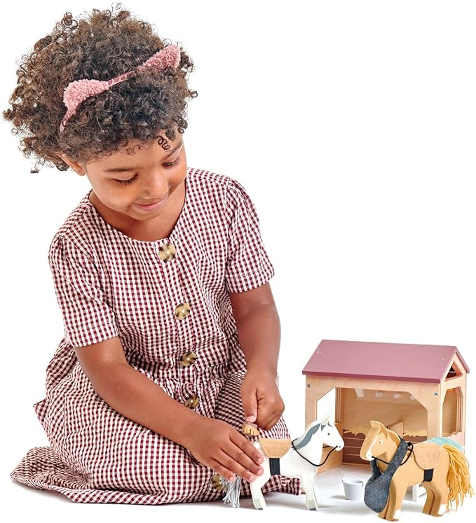 Tender Leaf Toys - The Stables - 13 Pcs Imaginative Horse Stables Play Set with and Accessories - Animal Learning Pretend Play and Promote Creativity - Age 3+