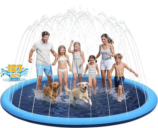 127inch Extra Large Non-Slip Splash Pad Sprinkler for Kid and Dog, Toddler Outdoor Toys for Ages 3-12 Boys Girls, Kiddie Dog Pool, Summer Outdoor Water Kids Toys, Parent Games, Backyard, Lawn