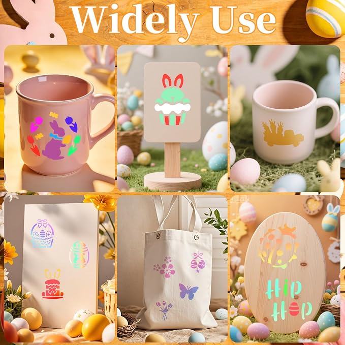 72 PCS 3x3 Inch Easter Stencils for Painting - Reusable Easter Templates Chicks Eggs Bunny Farm Spring Painting Templates on Wood, Glass, Fabric, Window Door Decor DIY Decoration