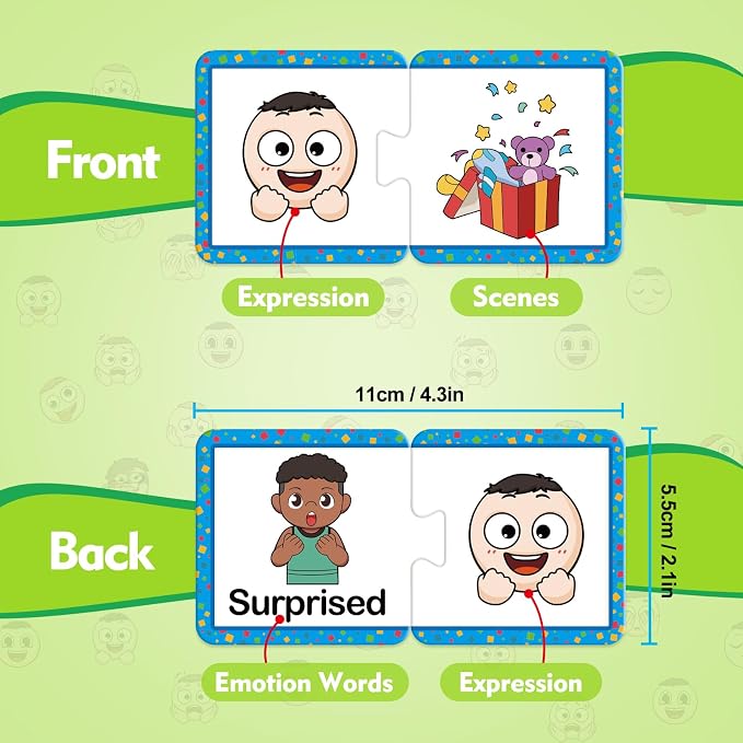 Kasfalci Feelings & Emotions Puzzle Cards, 40 PCS Feelings Chart Toys for Kids,Social Emotional Learning Activities,Speech Therapy Games,Autism Learning Materials,Calm Down Corner Supplies