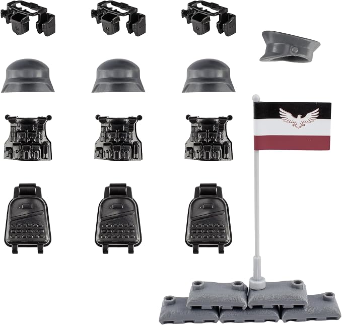 63 Pcs Battle Blocks Bricks Weapons Pack Military Weapons Accessories German WW2 Weapons Toys Military Equipment Compatible with Major Brand, 3 Years Old and up