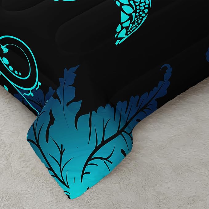 AILONEN Sea Turtle Comforter Set King Size, Black Blue Turtle Bedding with 2 Pillowcases, 3 Piece Soft Microfiber All Season, Ocean Beach Room Decor