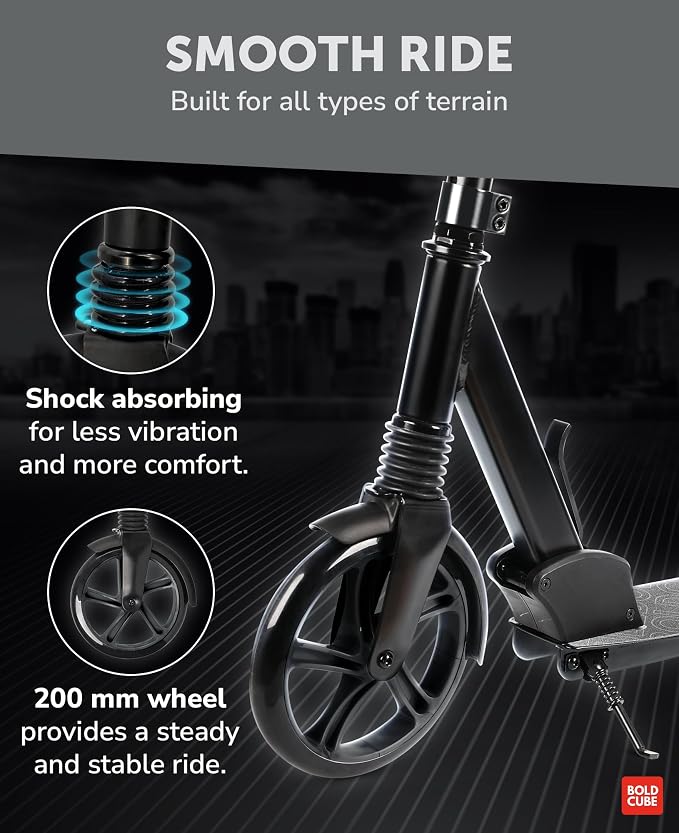 BOLDCUBE Big 2 Wheeler | Scooter for Kids & Teens Ages 7+ Years | Play & Commute | Front Suspension Fit with 200MM Wheels | Height Adjustable 86 to 111 cm