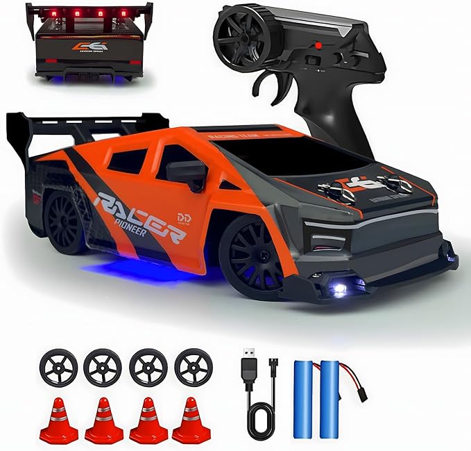 HTURCCOP 1:24 RC Cybercar, 2.4GHz RC Drift Cars with LED Light, Race Car Toys for Boy Girl 8-12 Years Old, Speed Adjustable 25Km/H,High Speed RC Racing Cars Perfect Toy Gift for Boys & Girls