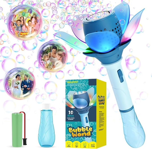 Panamalar Electric Bubble Wand for Kids, Automatic Bubble Machine 10000+ Bubbles Per Minute with Battery/Lights/120ml Solution, Light Up Flower Bubble Wand Bubble Toys for Summer Outdoor Party Wedding