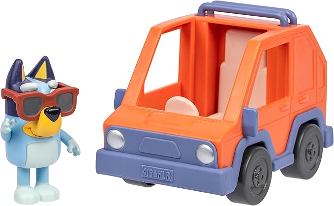 Bluey Basic 4WD Toddler Toy Car, 3” Articulated Figure with Flip-Up Sunnies, Immersive Car Toys for Kids of Age 3+