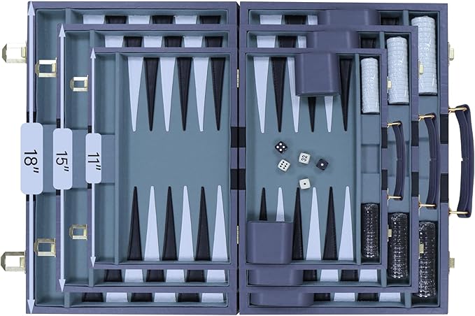 Backgammon Set - Classic Board Game with Premium PU Leather Case - Portable Travel Strategy Backgammon Game Set for Adults, Kids Family Game Night, Vacation & Gifts (11inch Small, Gray)