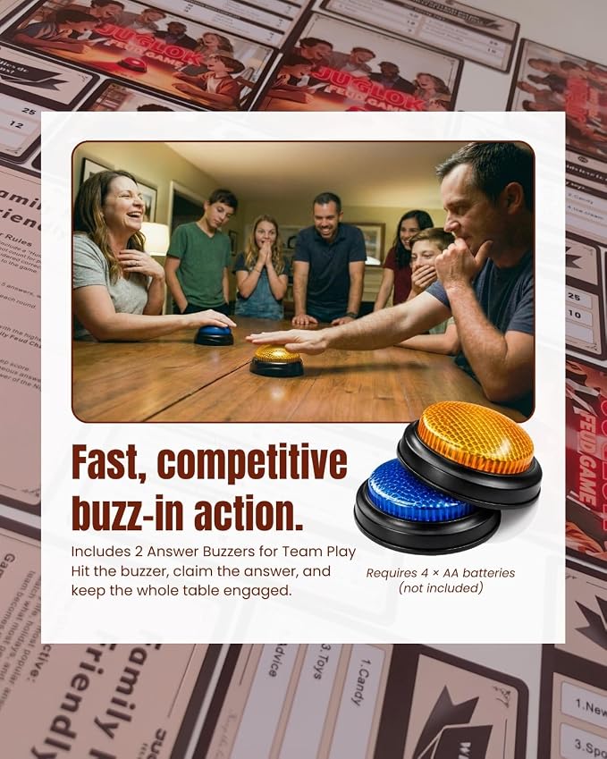 Family Feud Style Buzzer Game for Family Reunion and Game Night, Survey Question Cards, Final Round Comeback, Fun for All Ages, Prevent Awkward Silence at Parties (Reunion Special Edition)