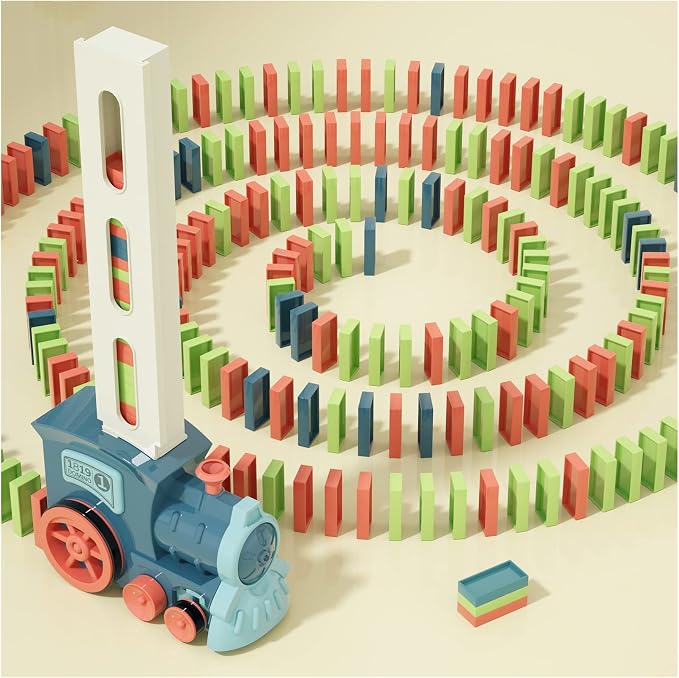 PREPHY Domino Train Toys Kids Games - Automatic Stacking Creative Game 3+ Year Old - Stem Montessori Toy for Boys 4-6 - Summer Autistic Christmas Birthday Gifts 5 6 Toddler Ages 4-8