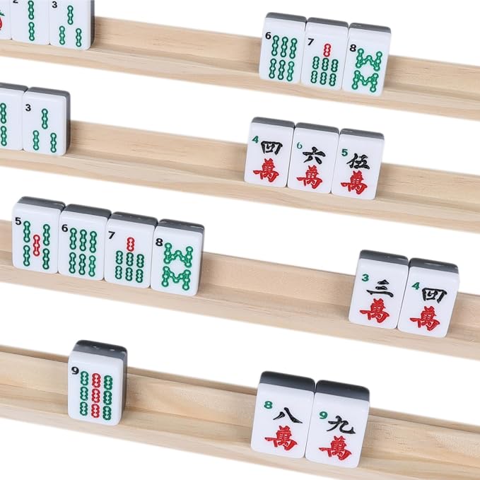 GOTHINK Wooden Mahjong Tiles Trays/Racks/Holders Set of 4, Upgrade Your Mahjong Game, Racks for Mahjong, Mexican Train, Dominoes, and More (Rack Only)