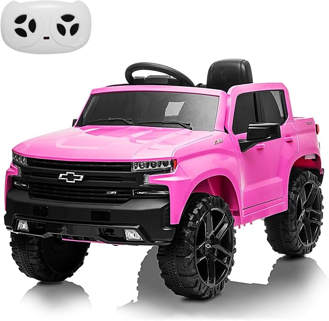 Kids Ride on Vehicle with Remote Control for 3-8 Years Toys,12V Licensed Chevrolet Silverado GMC Powered Wheels Electric Car, MP3 Music,FM Radio, Spring Suspension, LED Light,Pink