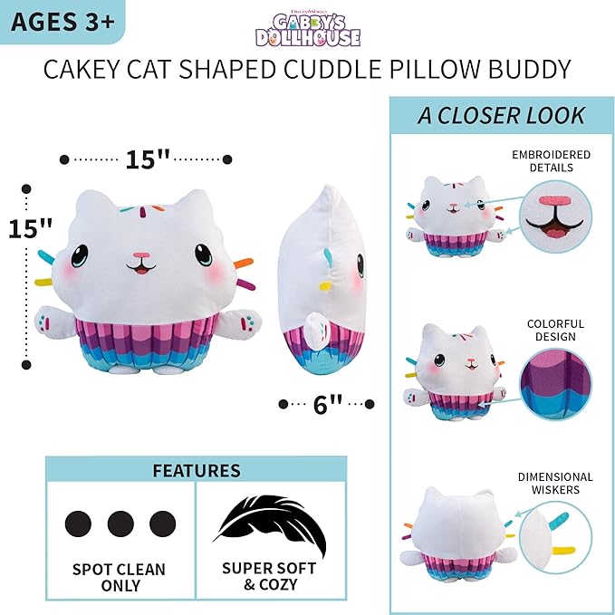 Gabby's Dollhouse Cakey Kids Bedding Super Soft Plush Cuddle Pillow Buddy, (Officially Licensed Product) By Franco