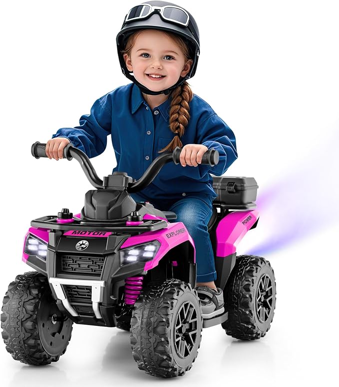 OLAKIDS Kids ATV with Spray Function, Remote Control, Storage Trunk, 6V Toddler Ride on Toy, Pink