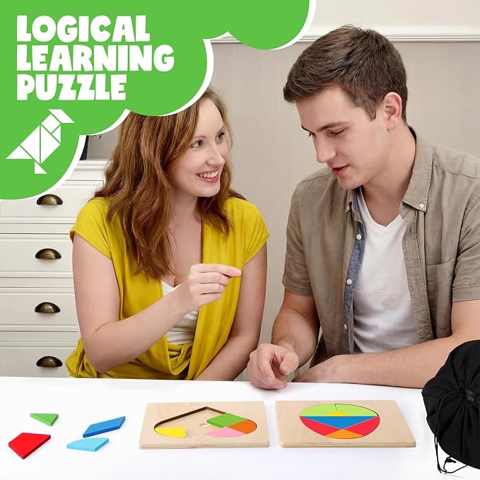 Yunsailing 3 Pack Large Wooden Blocks Puzzles Hexagon Tangram Puzzle Wooden Russian Brain Puzzles for Adult Challenge Teasers Geometric Jigsaw Logic Iq STEM Educational Gift Graduation(Novel)