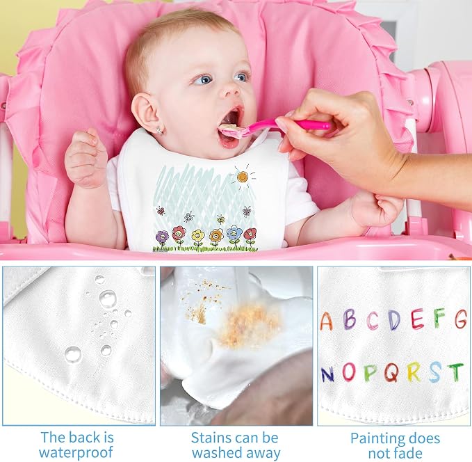 GOLDGE Dazzle at Baby Showers with a 44-piece DIY Bib Decorating Kit. 24 Bibs, 6 Stencils, 14 Markers. Perfect Gender Reveal Party Gift!, Medium, White