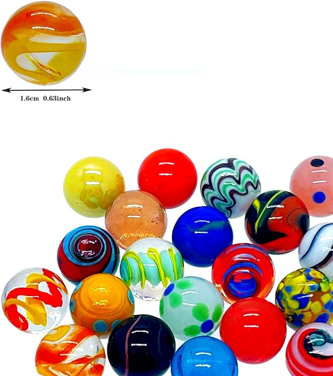 20 Vintage Marbles Bulk for Kids Ages 4-8-12 Hobbyist for Marble Run Track Game Small Marbles Game Toy (16mm) (20pcs)