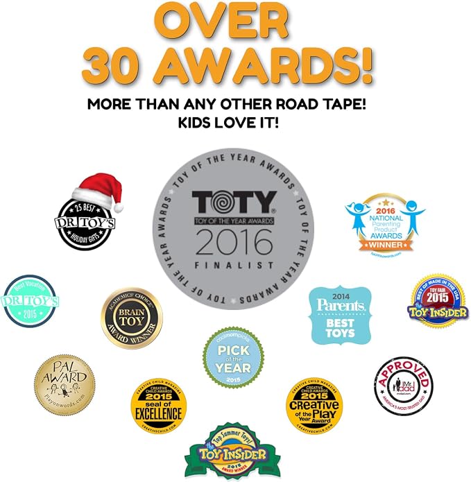 PlayTape Rescue Road Tape for Toy Cars - Sticks to Flat Surfaces, No Residue, 2 in. x 30 ft. Roll