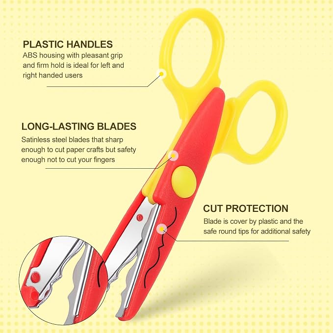 UCEC 6 Pack Craft Scissors with Decorative Edges, Rainbow Color Paper Edging Scissors Set with 6 Unique Zig-Zag Patterns for Scrapbooking, Card Making, and Kids DIY Art Crafts