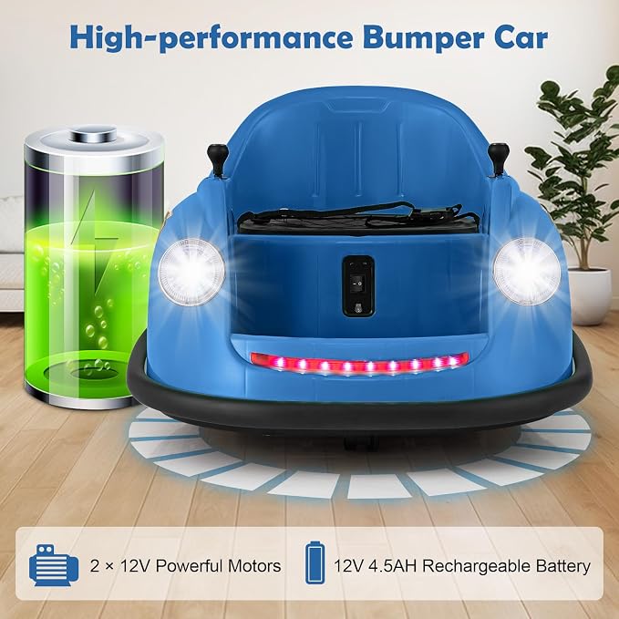 Costzon Bumper Car for Toddler, 12V Electric Kids Ride on Bumper Car with Remote Control, 360 Degree Spin, LED Lights, Music, Battery Powered Baby Bumping Toy Gift for Toddlers 2-5 Years Old (Navy)