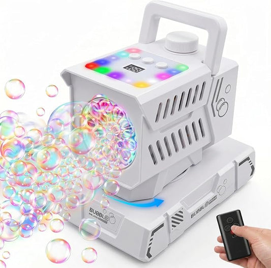 Bubble Machine for Kids, Rechargeable Bubble Blower with Remote & RGB Lights, Automatic Rotating Battery Bubble Maker for Birthday Parties, Weddings, Outdoor Activities