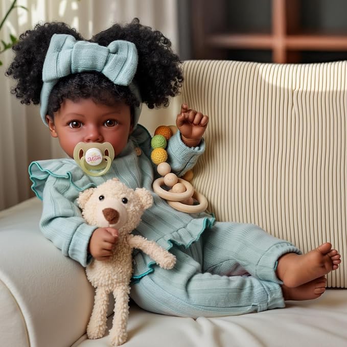 BABESIDE Lifelike Reborn Baby Dolls Black Girl- 20 Inch Soft Body Realistic-Newborn Handmade Real Life Baby Dolls with Clothes and Toy Gift for Kids Age 3+