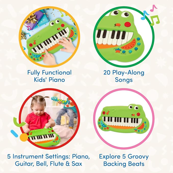 Battat – Toddler Musical Instrument – Animal Keyboard Piano with 5 Settings – Crocodile Piano – 2 Years+