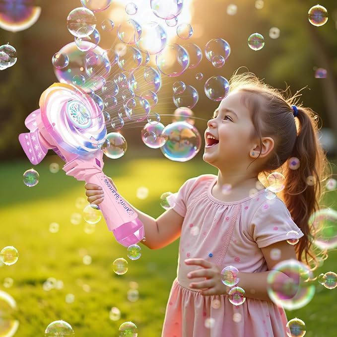 Bubble Wands for Kids Age 4-8: Windmill Light Up Automatic Bubble Machine Rechargeable With 2 Bubble Solution Outdoor Party Birthday Toys for Toddlers, Gift for 3 4 5 6 7 8 Year Old Girls, Pink