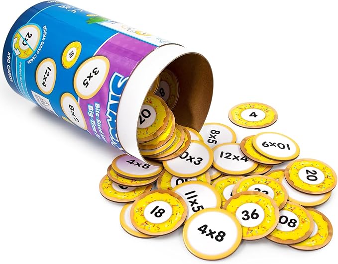 Junior Learning: Multiplication Snacks - Hands-On Math Equations Game, Practice Key Times Tables, Donuts Theme Double-Sided Cards, Grades 2+, Kids 7+