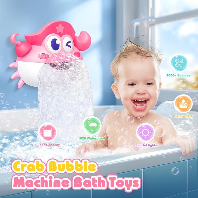 Bath Toys,USB Rechargeable Bubble Machine Light Up Baby Bath Toys Bath Bubble Maker with Colourful RGB Light Great Birthday for Toddler Boys and Girls Tub Toy for Kids Ages 1-3 4-8