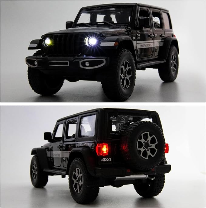 BDTCTK Off-Road 7 Door for Wrangler Diecast Toy Car Model, 1/22 Scale Metal Alloy Vehicle for Kids Boys Girls Adults, Doors Open, Light and Sound, Gifts Black