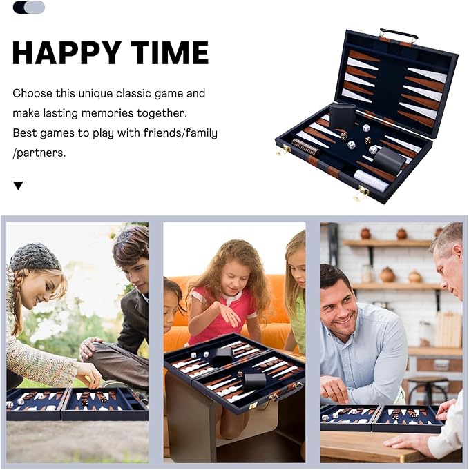 Backgammon Set - Classic Board Game with Premium PU Leather Case - Portable Travel Strategy Backgammon Game Set for Adults, Kids Family Game Night, Vacation & Gifts (18inch Large, Navy)