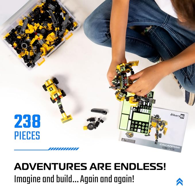 JITTERYGIT Robot Building Toy Gift for Boys, Perfect STEM Gift for Builders Ages 6, 7, 8, 9, and 10 Year Olds, Yellow Zakarpian (238 Pcs) Robotryx