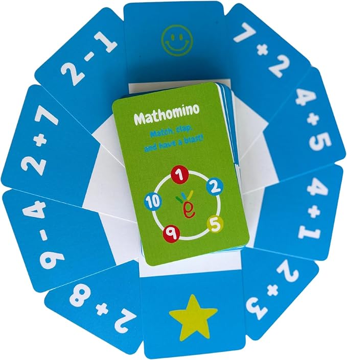 Math Card Game for Kids and Adults – Fun Speed, Math and Clap Reaction Game for 2 to 6 Players – Improve Math Skills and Quick Thinking – Learning Plus & Minus Playing – Mathomino Cards