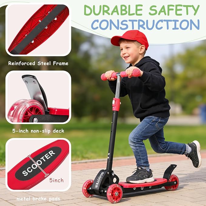 Toddler Scooter, 3 Wheels for Kids 2-7 Year Old LED Lighted, Folding Lean-to-Steer Kids Scooter with 3 Adjustable Handlebar for Boys Girls, Blue