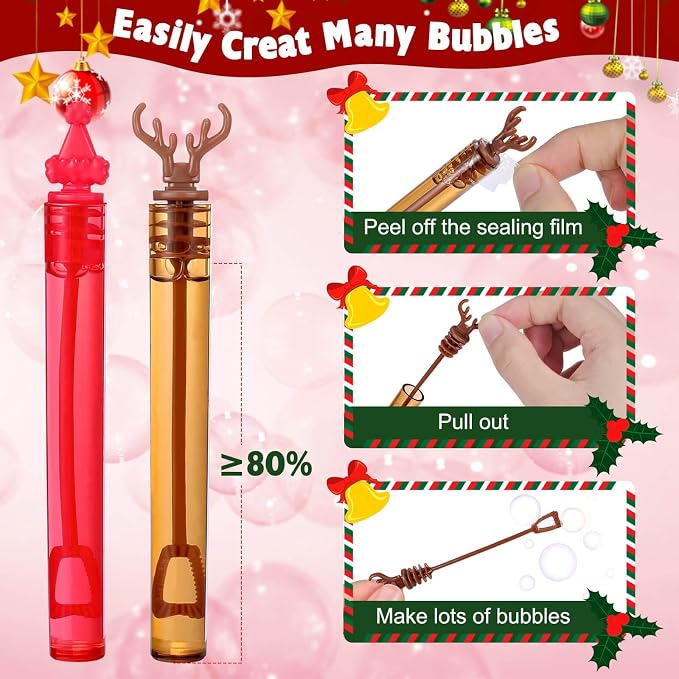 Christmas Party Favors Mini Bubble Wands for Kids 30PCS Christmas Stocking Stuffers Goodie Bags Stuffers Small Bubbles in Bulk for Classroom Prizes Outdoor Toys Student Gifts for Toddlers Girls Boys