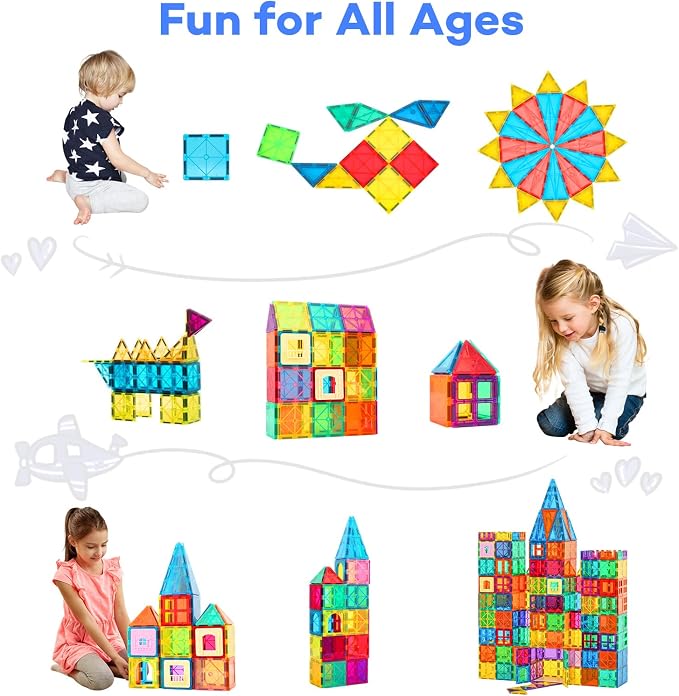 Anbalulu Magnetic Tiles, 63PCS Magnetic Blocks for Kids, Magnet Building Set, Construction Building Set,STEM Sensory Educational Toys Gift for Toddlers Kids 3-9 Year Old