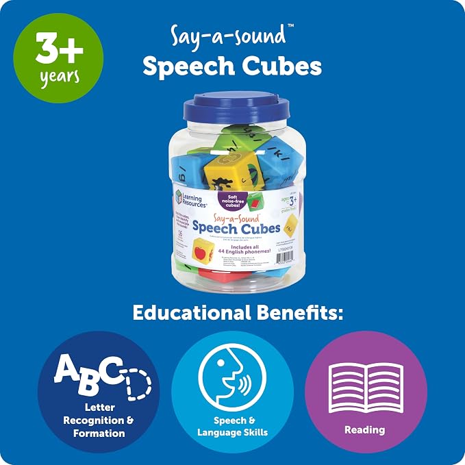 Learning Resources Say-a-Sound(TM) Speech Cubes, Preschool Learning Activities, ABC Flash Cards, Speech Therapy Toys, Gifts For Kids, Ages 3+, 16 Pieces