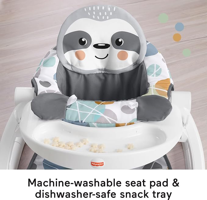 Fisher-Price Portable Baby Chair Sit-Me-Up Floor Seat with Snack Tray, Developmental Toys & Washable Seat Pad, Cute Sloth (Pack of 2)