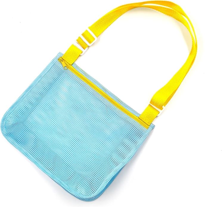 UTTPLL Colorful Mesh Beach Bag Adjustable Kids Quick Dry Net Tote for Seashell Collecting Sand Toy Swimming Accessories