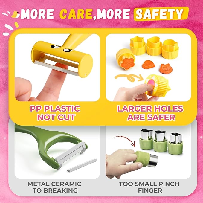 Montessori Kitchen Tools for Toddlers,Kids Knife for Real Cooking,Toddlers Knife Set with Storage Box Kids Safe Knives Children Cutting Set and Peeler,Montessori Toys for Kitchen Set -Pink