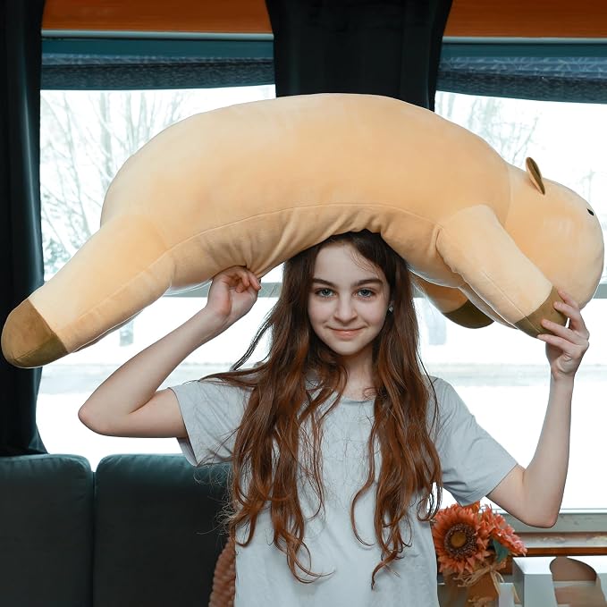 MorisMos 43.3" Long Capybara Plush Body Pillow, Capybara Stuffed Animal, Cute Capybara Pillow Plushie, Sleeping Body Pillow for Cuddling, Perfect Christmas Valentine's Birthday Gift for Kids & Adults