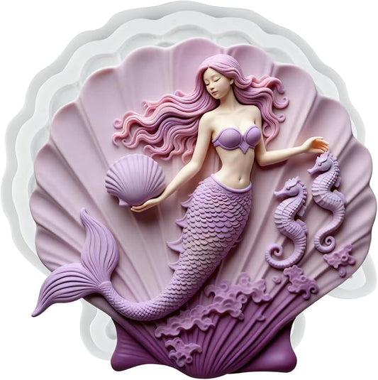 Seashell Silicone Mold Shell Mermaid Seahorse Polymer Clay Molds for DIY Craft Epoxy Resin Casting Polymer Clay Tools Crafts Air Dry Jewelry Making